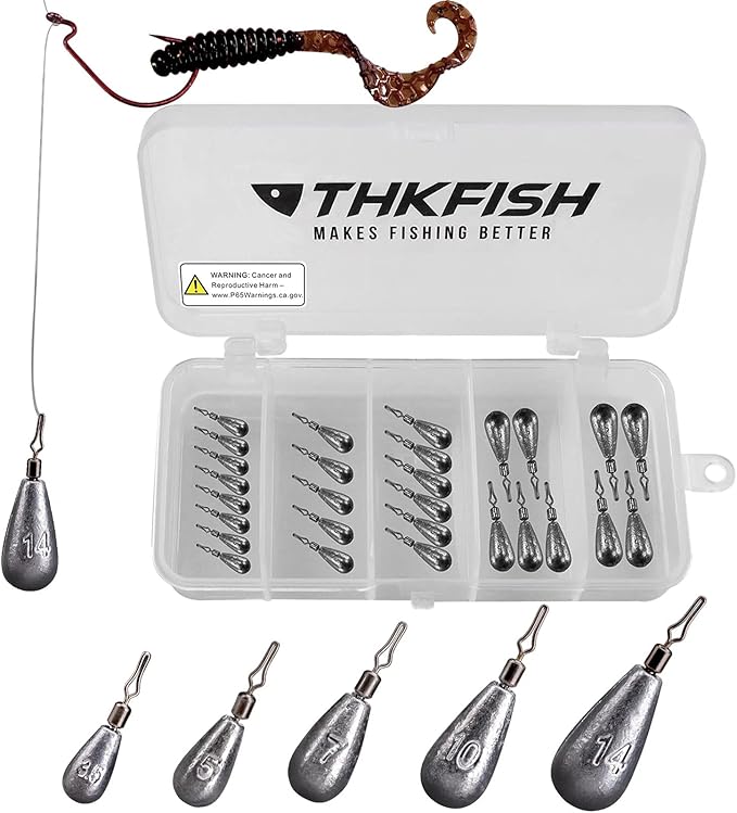 THKFISH Fishing Weights Sinkers Set, 60PCS Fishing Sinker Drop Shot Weights Kit,Drop Shot Rig Wacky Hooks for Saltwater Freshwater Bass Fishing