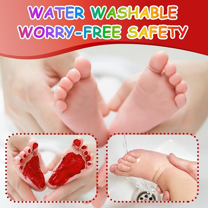 Baby Hand and Footprint Kit with Sponge Head, Baby Ink Hand and Footprint Kit, 1.69 fl oz Non-Toxic and Washable, Paw Print Kit for Dogs Suitable for Babies and Pets, Newborn Memento, Red