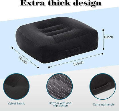 Extra Large Seat Cushion, Thick Chair Cushion Booster for Office Chair, to Rise Height, Velvet Cover with Handle and Anti-Slip Bottom, PP Cotton Filling, Coccyx Pain Relief (Black, X Large)