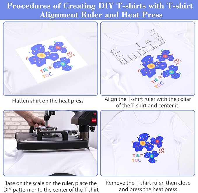 Tshirt Ruler Guide for Vinyl Alignment, T Shirt Rulers to Center Designs, PVC Measurement Template, Craft Sewing Supplies Accessories Tools for Cricut Heat Press & Cameo & HTV Transfer Vinyl