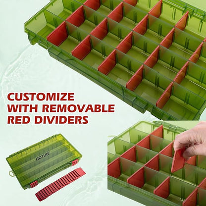 Goture Fishing Tackle Box Organizer - Transparent Fishing Organizer Box w/Measurement Ruler, Adjustable Dividers, Dual Latches | 2 Pcs 3700 Tackle Tray| Ergonomic Grip