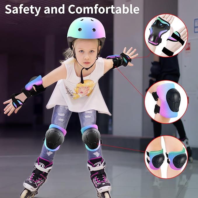 Skateboard Pads Kids/Youth/Adult Shield Elbow Pads and Wrist Guards Protective Gear,Strong Double Straps&Adjustable Easy-Fix Clips for Skateboarding,Rollerblading,ScooterRoller,Skating,Bicycle