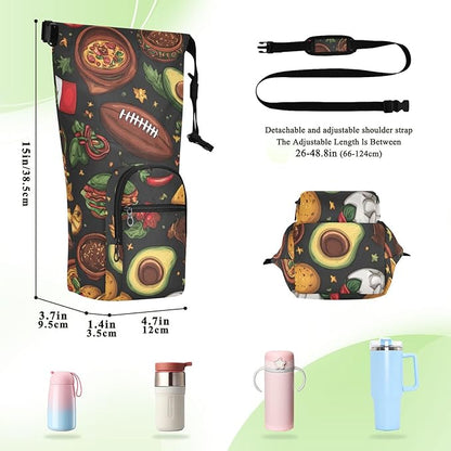 Mexican Food Flag Football Water Bottle Holder with Strap Insulated Water Bottle Carrier Crossbody Bags Pouch with Phone Pocket for Travel Gym Hiking Walking Running