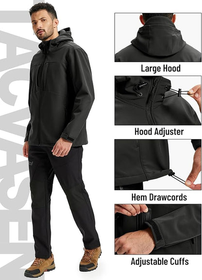 TACVASEN Men's Softshell Jacket with Hood Waterproof Tactical Fleece Coat Winter Windbreaker Lightweight Rain Jackets