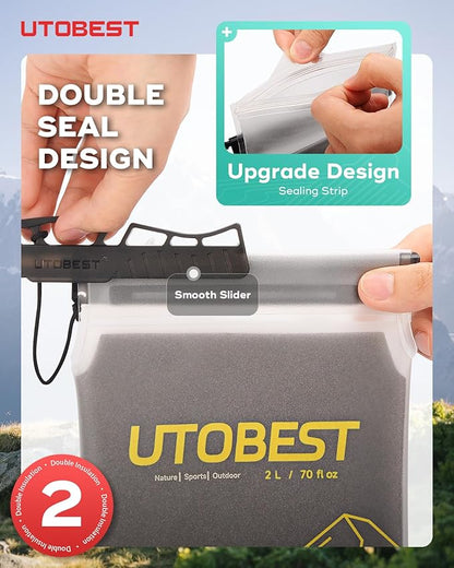 Insulated Water Bladder with Bite Valve Cover Keeps Water Cool or Warm for Hours, Leakproof TPU Hydration for Hiking Camping and Backpacking