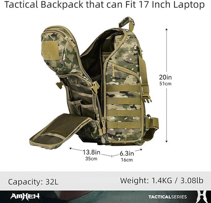 32L Military Tactical Backpack Assault Pack | Fit 17 Inch Laptop, Hiking, Survival, Travel, Work, Daily Use (Camo)