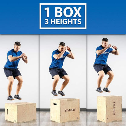 Synergee 3 in 1 Wood Plyometric Box for Jump Training and Conditioning. All in One Jump Trainer. Sizes 30/24/20, 24/20/16, 20/18/16, 16/14/12