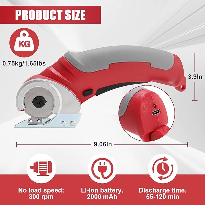 Cordless Electric Scissors, 4.2V Electric Cardboard Cutter, Power Rotary Box Cutter for DIY Crafts, Fabric, Leather Projects