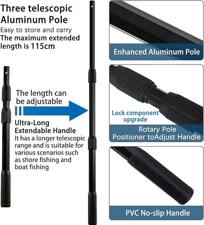 Telescoping Metal Lock Fishing Net with Handle Red Green 64" 52" 3-Section Rubber Fish Net - Adjustable Length Lightweight Foldable Large Big Collapsible Extendable Fishing Net