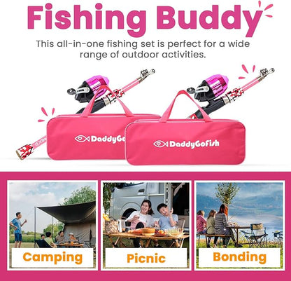 DaddyGoFish Kids Fishing Pole - Rod Reel Combo Tackle Box Starter Set - First Year Small Gear Kit for Boys Girls Toddler Youth Age Beginner Little Children