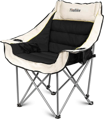 Oversized Camping Chair for Adults – Heavy Duty Folding Chair with Cup Holders, Storage Pocket & Carry Bag – Outdoor Padded Camp Chair for Camping, Backyard, Fishing & Sports – Supports 400lbs
