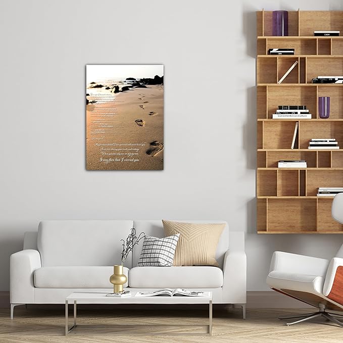 Footprints in the Sand Wall Art Decor, Footprints in the Sand Canvas Prints Wall Art, Inspirational Christian Poem Wall Poster Gift, Beach Picture Wall Art for Living Room Beach Office 24"Wx36"HInches
