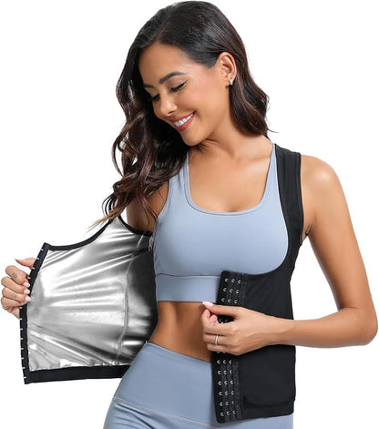 Women's Sauna Vest Waist Trainer, Adjustable Workout Sweat Shaper Shirt, Tummy Control Tank Top for Gym Yoga Running