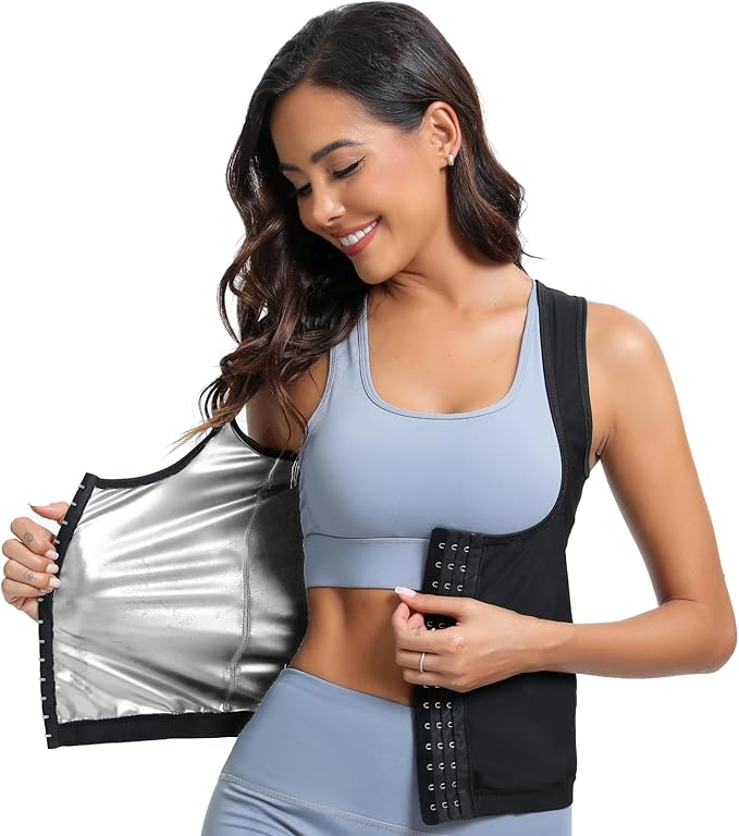 Women's Sauna Vest Waist Trainer, Adjustable Workout Sweat Shaper Shirt, Tummy Control Tank Top for Gym Yoga Running