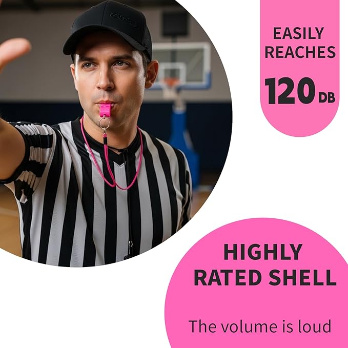 Pink Whistles with Mouthpiece, 2 Pack Plastic Sports Emergency Whistles with Lanyard – Loud Crisp Sound for Coaches, Lifeguards, Teachers, Dog Training and Outdoor Safety