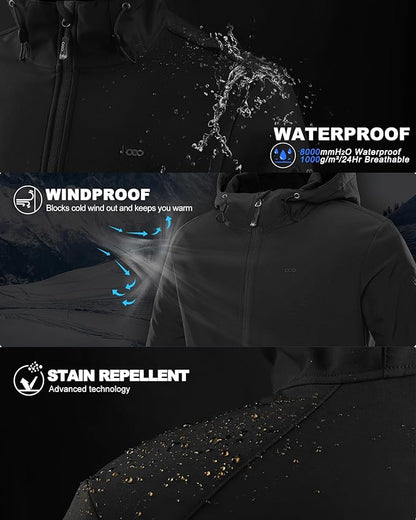 33,000ft Men's Hooded Softshell Jacket Waterproof Lightweight Insulated Windbreaker Fleece Lined Rain Shell Jacket