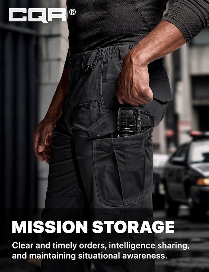 CQR Men's Flex Stretch Tactical Pants, Water Resistant Ripstop Cargo Pants, Lightweight EDC Outdoor Work Hiking Pants