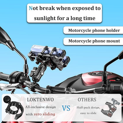 Motorcycle Phone Mount with Vibration Dampener & Secure Lock, [Size Adjustable] [Larger & Thicker Phones Friendly ] Handlebar Cellphone Holder for ATV Scooter for 5.7''-8.5'' Smartphone