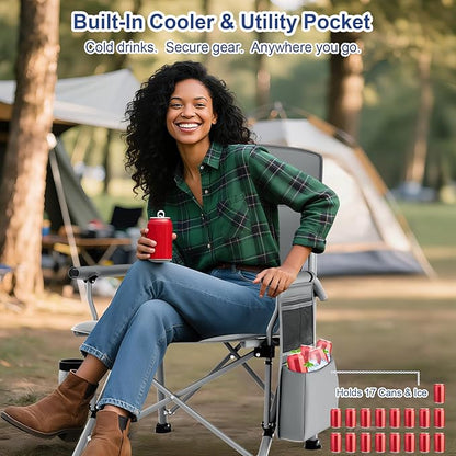 XL Heavy Duty Camping Chair 396lb Capacity (525lb MAX) - Waterproof 1680D Oxford - Oversized 2" Thick Padded Seat with Cup Holder & Cooler - Portable for Camping, Beach, Tailgating Desert Taupe
