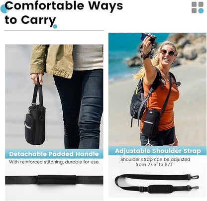 Nuovoware Water Bottle Carrier Bag,25oz/40oz/64oz Bottle Pouch Holder,Adjustable Shoulder Hand Strap 2 Pocket Sling Neoprene Sleeve Sports Accessories for Hiking Travelling Camping