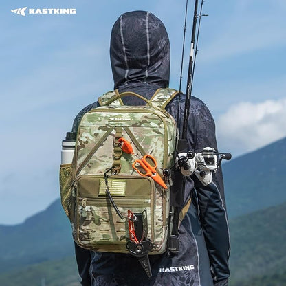 KastKing KarryAll KastMate Fishing Tackle Backpack,Water-Resistant Tackle Bag With 2 Rod Holders,Fishing Gear and Equipment With Large Gear Storage,Khaki Camo