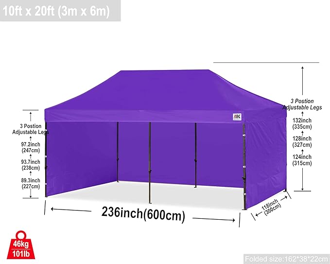 ABCCANOPY Heavy Duty Easy Pop up Canopy Tent with Sidewalls 10x20, Purple