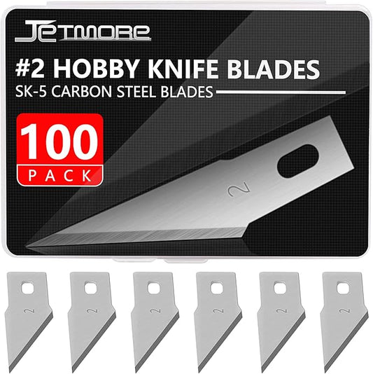100 Pack Craft Hobby Blades #2 Craft Knife Blades Refill Hobby Knife Replacement Blade with Storage Box for Art and Crafting Scrapbooking Supplies Cutting Caving Stencil