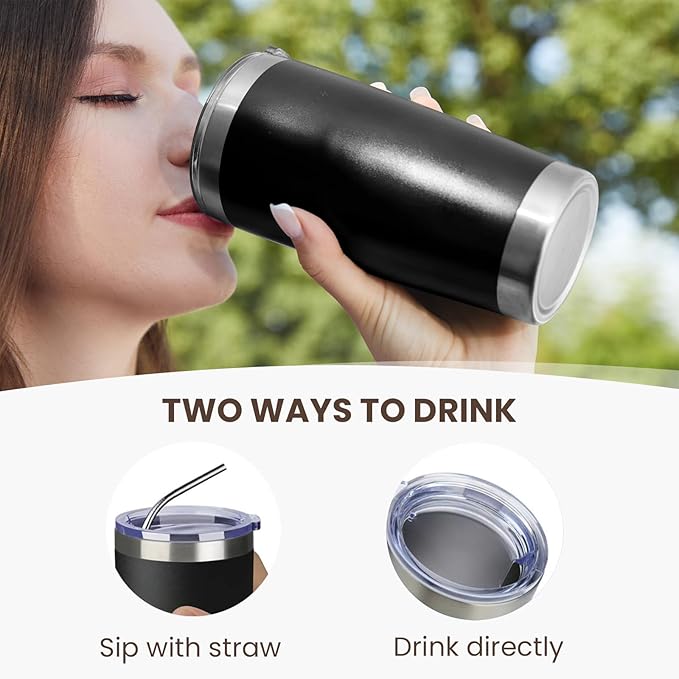 MEWAY 20oz Tumbler Cup Double Wall Vacuum Insulated Travel Mug Bulk, Stainless Steel Tumblers with Lid and Straw, Durable Powder Coated Coffee Cups for Cold & Hot Drinks (Black, 1)