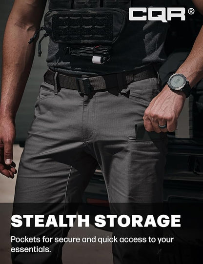 CQR Men's Flex Stretch Tactical Pants, Water Resistant Ripstop Cargo Pants, Lightweight EDC Outdoor Work Hiking Pants
