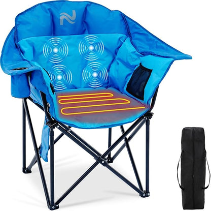 NAIZEA Heated Massage Camping Chairs,Heated Outdoor Chair w/3 Heating Mode, Oversized Heated Chair for Adults, Heavy Duty Folding Camping Chairs for Camp,Fishing, Sports Events,NOT Included Battery