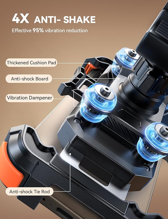 JOYROOM Motorcycle Phone Mount Holder - [Dual Vibration Dampener] 150mph Anti-Shock Phone Holder for Motorcycle [Upgrade Metal Handlebar Clamp] - Bike Phone Holder Mount for 4.7-7" Phones Orange