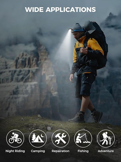 Smiling Shark Headlamp Rechargeable, TD-0151 LED Head Lamp Rechargeable Flip-top Design with White & Warm & Red Floodlight and Spotlight Waterproof for Adults Child Camping Hiking Running Repairing