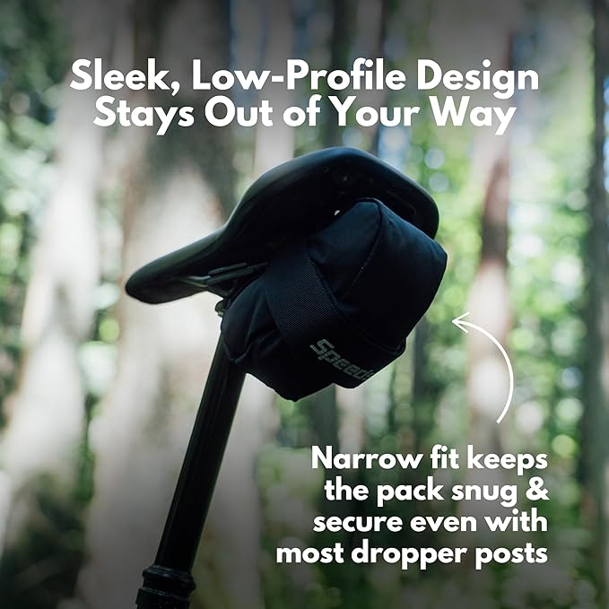 SpeedSleev Ranger 2.0 Large Bike Saddle Bag – Waterproof Under Seat Pack for MTB, Gravel & Plus Tire Bikes – Lightweight, Rattle-Free Tool Storage – Fits Most Dropper Posts – Black