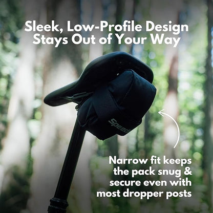 SpeedSleev Ranger 2.0 Large Bike Saddle Bag – Waterproof Under Seat Pack for MTB, Gravel & Plus Tire Bikes – Lightweight, Rattle-Free Tool Storage – Fits Most Dropper Posts – Black