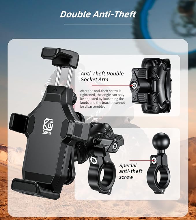 Kewig Motorcycle Phone Mount- [Vibration Dampener] [High-Speed Secure Lock] Motorcycle Cell Phone Holder, Bike Phone Handlebar Mount for 4.7-7.2" Smartphone