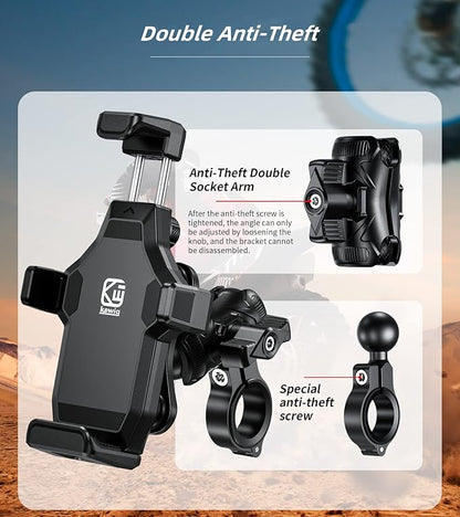 Kewig Motorcycle Phone Mount- [Vibration Dampener] [High-Speed Secure Lock] Motorcycle Cell Phone Holder, Bike Phone Handlebar Mount for 4.7-7.2" Smartphone