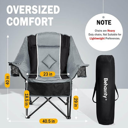 Oversized Camping Chairs Extra Wide 400lbs Capacity, Heavy Duty Folding Outdoor Chair with 2 Cup Holder & Storage Pocket, Padded and Portable Lawn Chair for Adults, Camp, Fishing, Tailgating, Picnic