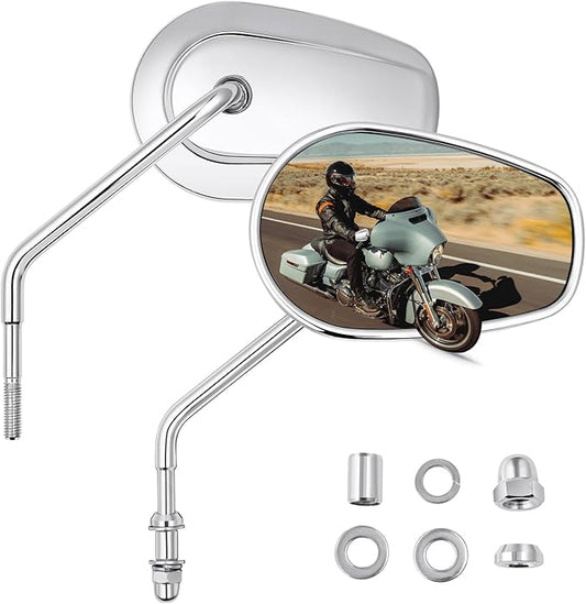 PBYMT Motorcycle Rear View Mirrors M8 Chrome Motorcycle Mirrors 360 Degree Adjustment Side Mirror Compatible with Harley Sportster Touring Dyna Softail Road King Street Glide 1982-2023