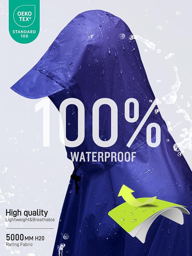 SaphiRose Hooded Rain Poncho Waterproof Raincoat Jacket for Men Women Adults