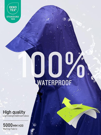 SaphiRose Hooded Rain Poncho Waterproof Raincoat Jacket for Men Women Adults