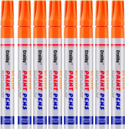 Orange Paint Markers, 8 Pack Oil-Based Waterproof Quick Dry Permanent Paint Pen Set for Rocks Painting, Wood, Fabric, Plastic, Canvas, Glass, Mugs, Metal, Tire, Stone, DIY Craft