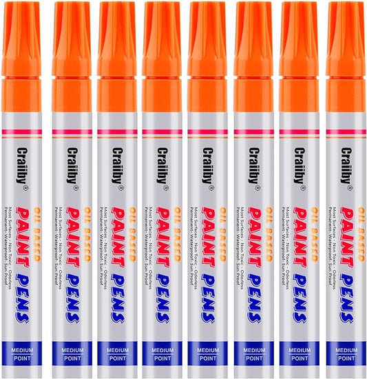 Orange Paint Markers, 8 Pack Oil-Based Waterproof Quick Dry Permanent Paint Pen Set for Rocks Painting, Wood, Fabric, Plastic, Canvas, Glass, Mugs, Metal, Tire, Stone, DIY Craft