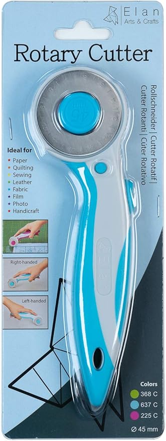 Elan 45mm Rotary Cutter for Fabric Blue, Ergonomic Rotary Fabric Cutter Wheel with Built-in Blade Safety Lock, Cutting Wheels for Sewing and Quilting