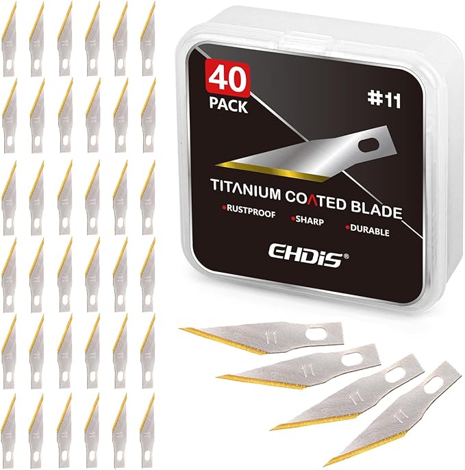 EHDIS Precision Craft Hobby Knife Blades # 11 Titanium Coated Blade Refill Hobby Art Blades Cutting Tool with Storage Case for Craft, Hobby, Scrapbooking, Stencil-20 Pack (Pack of 40)