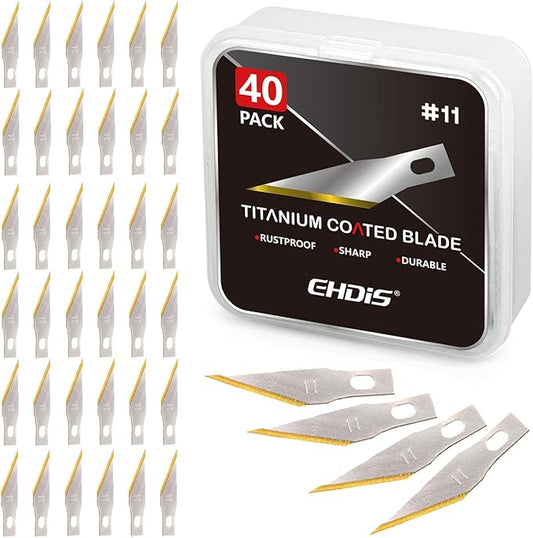 EHDIS Precision Craft Hobby Knife Blades # 11 Titanium Coated Blade Refill Hobby Art Blades Cutting Tool with Storage Case for Craft, Hobby, Scrapbooking, Stencil-20 Pack (Pack of 40)