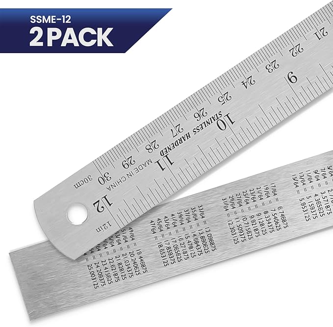 2 Pack Pacific Arc 12 Inch Stainless Steel Ruler with Inch/Metric Conversion Table