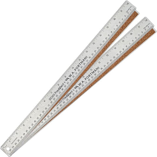 Breman Precision Metal Ruler 18 Inch Cork Back – 2 Pk Stainless Steel Straight Edge, Flexible Non-Slip Metal Ruler with Cork Backing – Imperial & Metric for Crafting, School, Workshop & Home Use