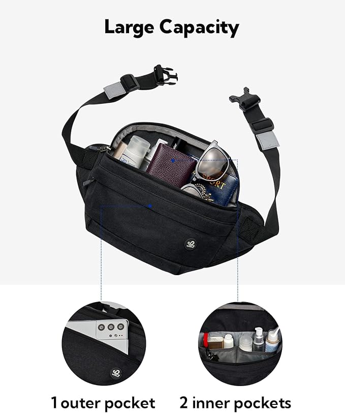 WATERFLY Running Belt Fanny Pack: Runner Marathon Jogging Waist Pack Sport Workout Exercise Fitness Phone Holder Belt for Men Women Jogger Slim Waistband Black