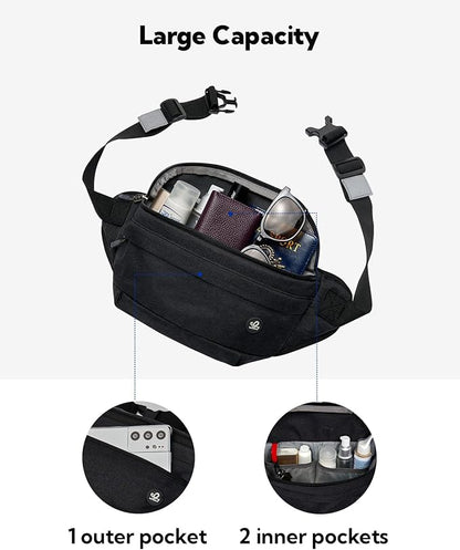 WATERFLY Running Belt Fanny Pack: Runner Marathon Jogging Waist Pack Sport Workout Exercise Fitness Phone Holder Belt for Men Women Jogger Slim Waistband Black