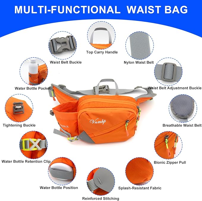 Waist Pack with Water Bottle Holder for Men and Women for Running Climbing Hiking Fitness Cycling and Other Outdoor Sports (Orange)